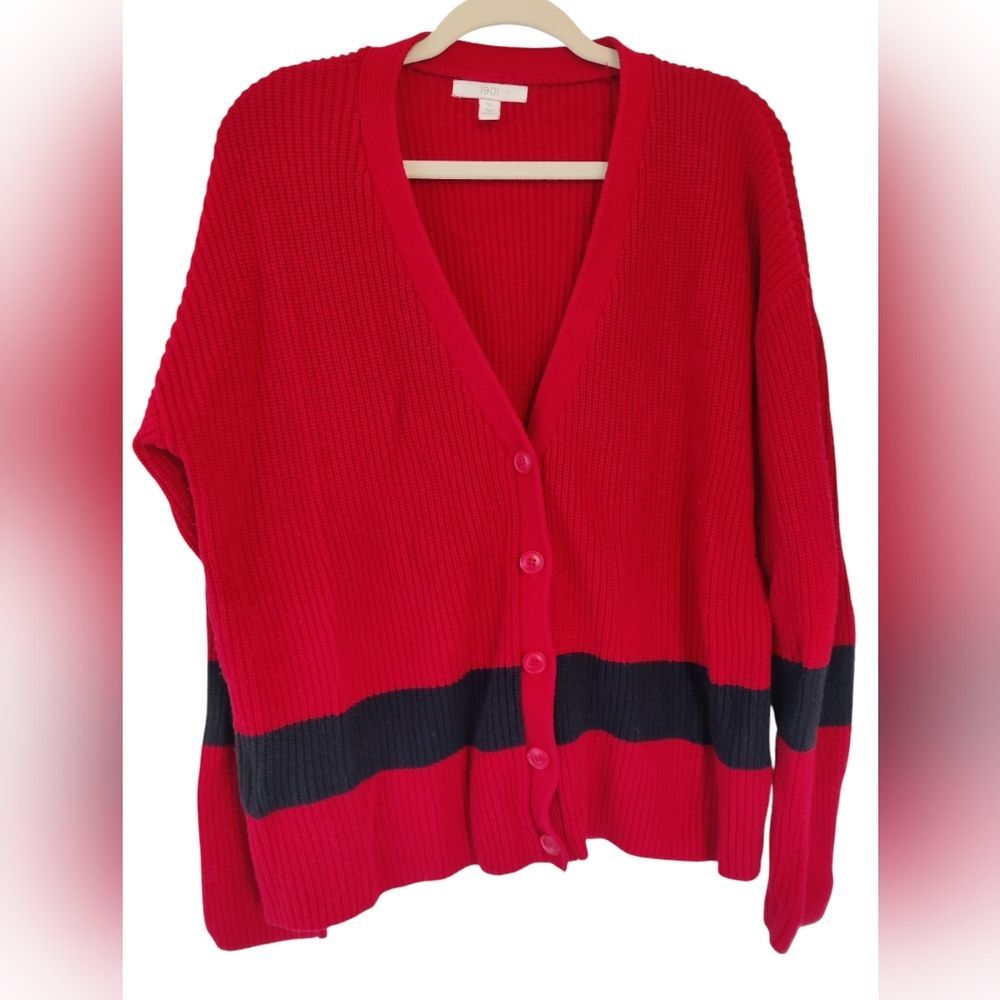 1901 Red and Black Women's XL Baggy Preppy Cardigan Sweater Grandpa Core